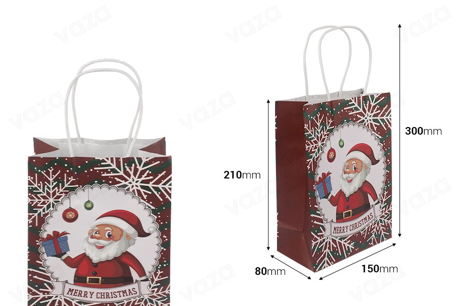 Sac cadeau de Noël 150x80x210 mm avec poignée - 12 pièces Sac cadeau de Noël 150x80x210 mm avec poignée - 12 pièces-photo_dimensions