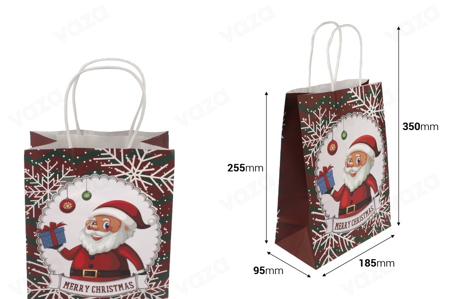 Sac cadeau de Noël 185x95x255 mm avec poignée - 12 pièces Sac cadeau de Noël 185x95x255 mm avec poignée - 12 pièces-εικόνα_διαστάσεις