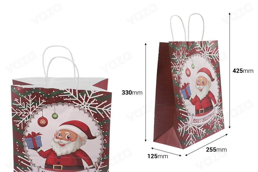 Sac cadeau de Noël 255x125x330 mm avec poignée - 12 pièces-εικόνα_διαστάσεις