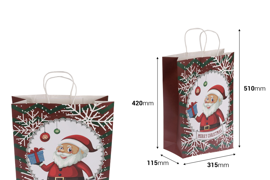 Sac cadeau de Noël 315x115x420 mm avec poignée - 12 pièces Sac cadeau de Noël 315x115x420 mm avec poignée - 12 pièces