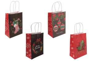 Sacs cadeaux en papier 150x80x210 mm avec différents motifs de Noël et anse - 12 pièces-1