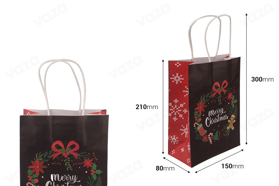 Sacs cadeaux en papier 150x80x210 mm avec différents motifs de Noël et anse - 12 pièces-photo_dimensions