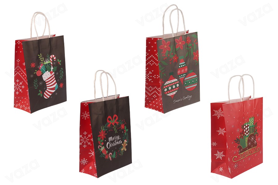 Sac cadeau en papier 185x95x255 mm avec différents motifs de Noël et anse - 12 pièces Sac cadeau en papier 185x95x255 mm avec différents motifs de Noël et anse - 12 pièces-εικόνα_προϊοντική