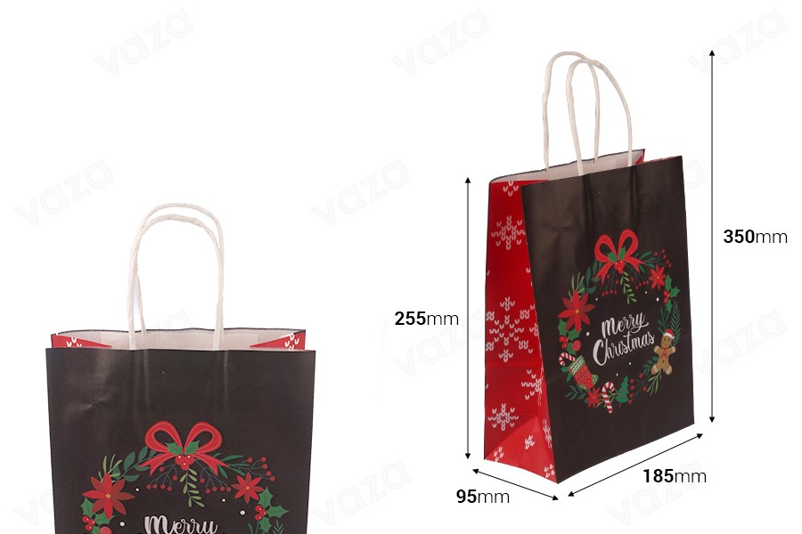 Sac cadeau en papier 185x95x255 mm avec différents motifs de Noël et anse - 12 pièces Sac cadeau en papier 185x95x255 mm avec différents motifs de Noël et anse - 12 pièces-εικόνα_διαστάσεις