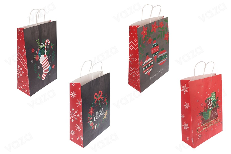 Sac cadeau en papier 315x115x420 mm avec différents motifs de Noël et anse - 12 pièces Sac cadeau en papier 315x115x420 mm avec différents motifs de Noël et anse - 12 pièces-photo_produit