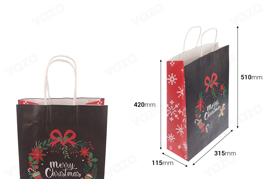 Sac cadeau en papier 315x115x420 mm avec différents motifs de Noël et anse - 12 pièces Sac cadeau en papier 315x115x420 mm avec différents motifs de Noël et anse - 12 pièces-photo_dimensions