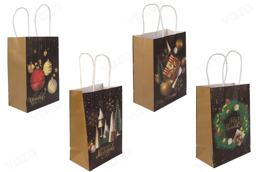 Sac cadeau de Noël en papier 150x80x210 mm avec poignée - 12 pièces Sac cadeau de Noël en papier 150x80x210 mm avec poignée - 12 pièces-photo_produit