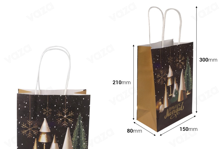 Sac cadeau de Noël en papier 150x80x210 mm avec poignée - 12 pièces Sac cadeau de Noël en papier 150x80x210 mm avec poignée - 12 pièces-photo_dimensions