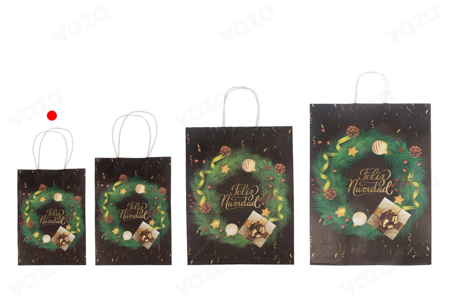 Sac cadeau de Noël en papier 150x80x210 mm avec poignée - 12 pièces Sac cadeau de Noël en papier 150x80x210 mm avec poignée - 12 pièces-photo_groupe