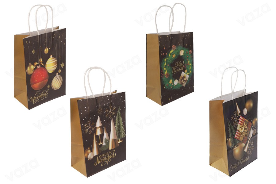 Sac cadeau de Noël en papier 185x95x255 mm avec poignée - 12 pièces Sac cadeau de Noël en papier 185x95x255 mm avec poignée - 12 pièces-photo_produit