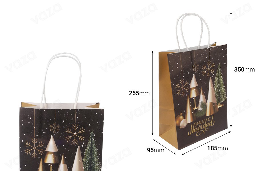 Sac cadeau de Noël en papier 185x95x255 mm avec poignée - 12 pièces Sac cadeau de Noël en papier 185x95x255 mm avec poignée - 12 pièces-photo_dimensions