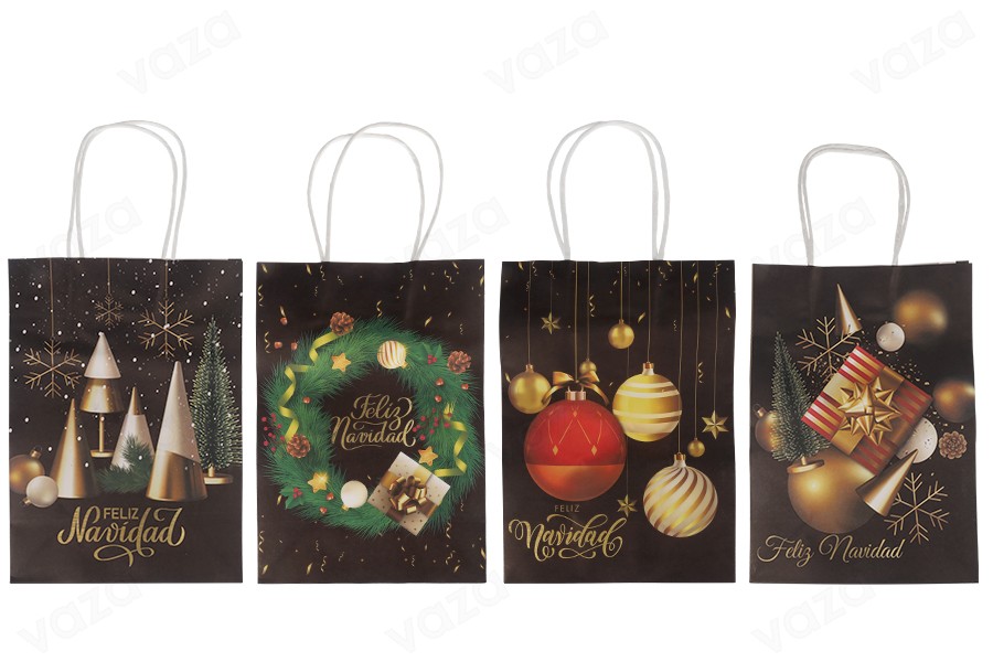 Sac cadeau de Noël en papier 185x95x255 mm avec poignée - 12 pièces Sac cadeau de Noël en papier 185x95x255 mm avec poignée - 12 pièces-photo_groupe