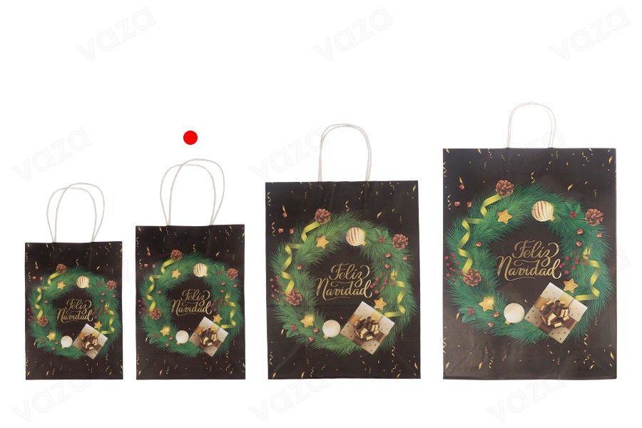 Sac cadeau de Noël en papier 185x95x255 mm avec poignée - 12 pièces Sac cadeau de Noël en papier 185x95x255 mm avec poignée - 12 pièces-photo_groupe