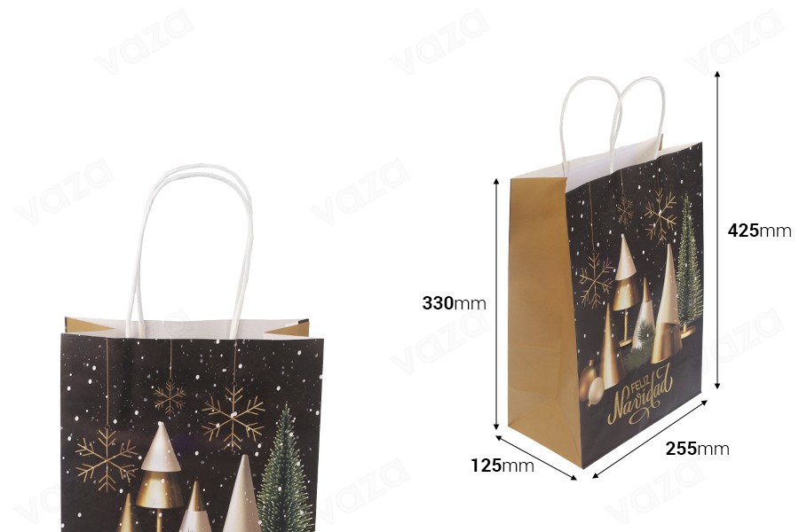 Sac cadeau de Noël en papier 255x125x330 mm avec poignée - 12 pièces Sac cadeau de Noël en papier 255x125x330 mm avec poignée - 12 pièces-εικόνα_διαστάσεις