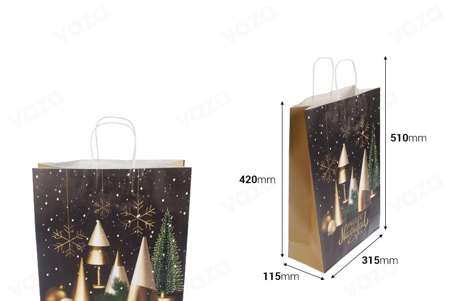 Sac cadeau de Noël en papier 315x115x420 mm avec poignée - 12 pièces-εικόνα_διαστάσεις