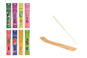 Set aus Bambusstäbchen in 4 natürlichen Aromen von Pflanzen oder Früchten und Holzsockel-produktbild