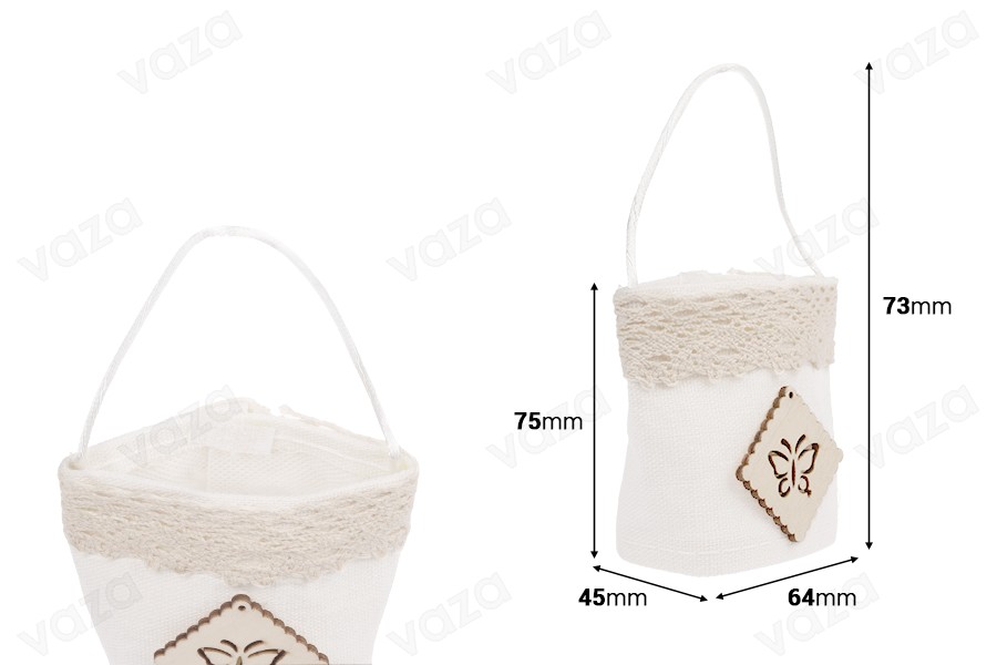 Handgemachte Beutel beige für Gastgeschenke 64x45x73mm- 12 Stücke Handgemachte Beutel beige für Gastgeschenke 64x45x73mm- 12 Stücke-εικόνα_διαστάσεις