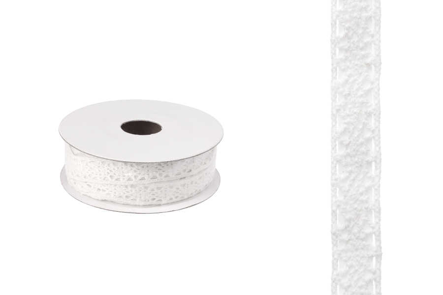 Spitze in Farbe weiß Breite 12mm mit Klebeband - 4,6 Meter Stück Spitze in Farbe weiß Breite 12mm mit Klebeband - 4,6 Meter Stück-produktbild