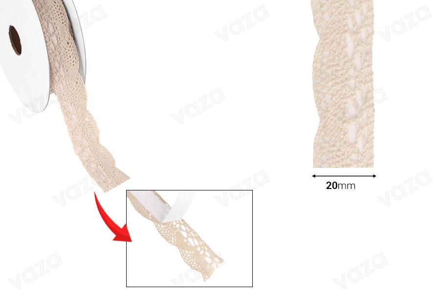 Dantellë në ngjyrë bezhë, gjerësi 20 mm, me shirit me ngjitje – 4,6 metra për copë Dantellë në ngjyrë bezhë, gjerësi 20 mm, me shirit me ngjitje – 4,6 metra për copë-imazh_dimensione