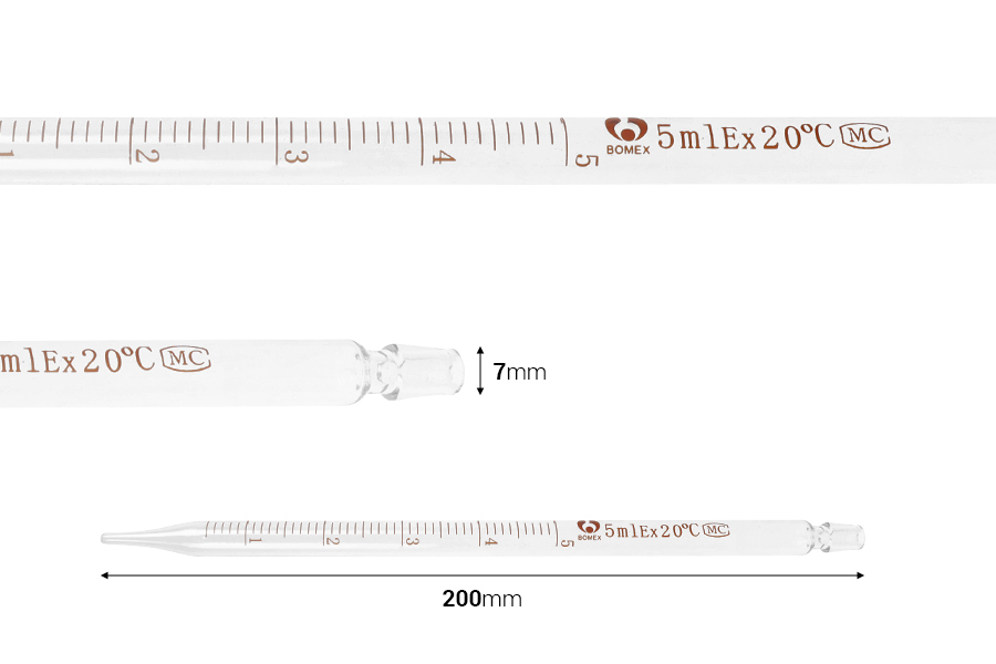 Fixed-volume release glass pipette with 5 ml graduation Fixed-volume release glass pipette with 5 ml graduation