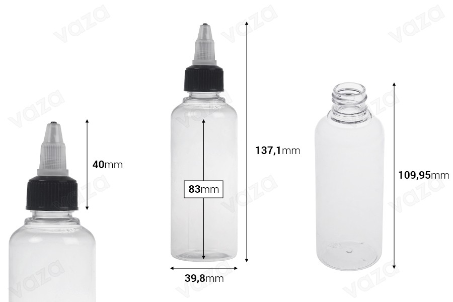 100ml pen shape PET dropper with black unicorn twist off cap for e-cigarettes - available in a package with 50 pcs-εικόνα_διαστάσεις