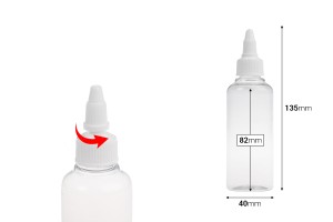 PET-Flasche 100 ml transparent mit weißem twist up Deckel  für E- Liquids 50 Stücke-εικόνα_διαστάσεις