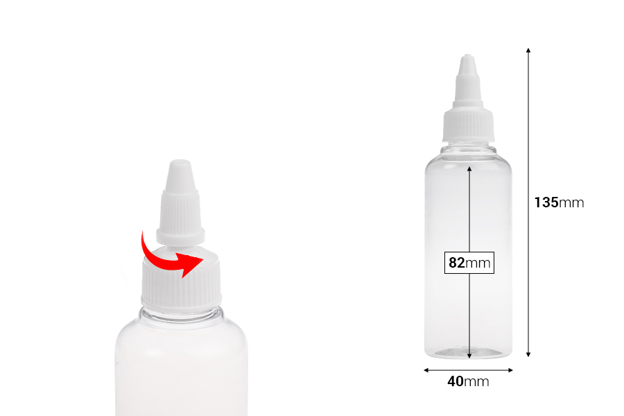 Μπουκαλάκι PET 100 ml διάφανο με λευκό twist up καπάκι unicorn - 50 τμχ-εικόνα_διαστάσεις
