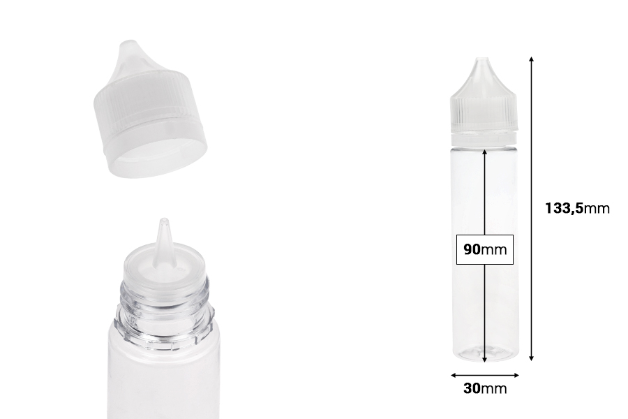 Μπουκαλάκι 60 ml τύπου Chubby Gorilla πλαστικό (PET) με καπάκι ασφαλείας για ηλεκτρονικό τσιγάρο - 50 τμχ-εικόνα_διαστάσεις