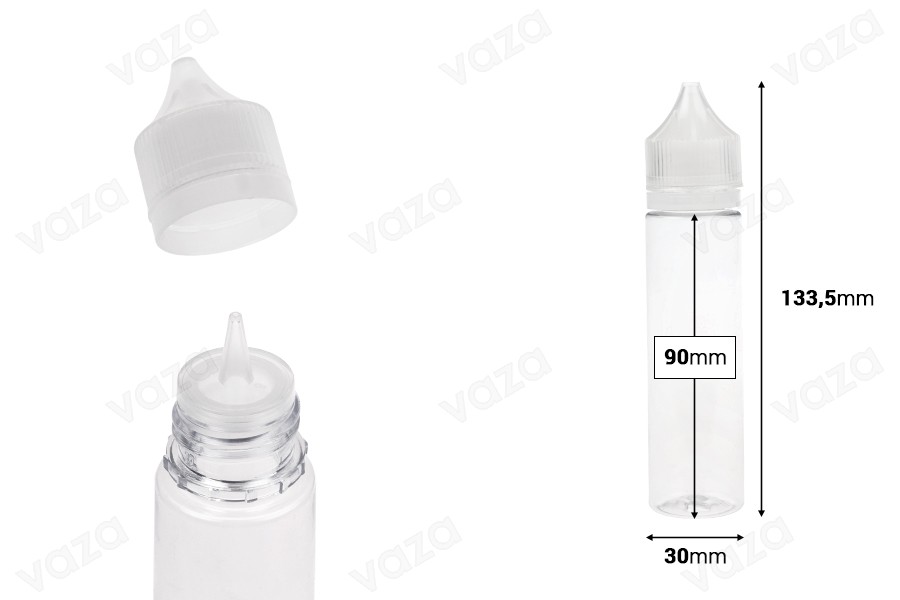 Μπουκαλάκι 60 ml τύπου Chubby Gorilla πλαστικό (PET) με καπάκι ασφαλείας για ηλεκτρονικό τσιγάρο - 50 τμχ-εικόνα_διαστάσεις