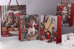 Paper gift bag 180x85x240 mm (210 g) in a Christmas horse design with a red string for a handle - 12 pcs.-εικόνα_σύνθεση