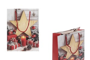 Geschenktüten aus Papier, 180 x 85 x 240 mm (210 g), mit Weihnachtsstern-Motiv und roter Kordel als Henkel – 12 Stück-produktbild