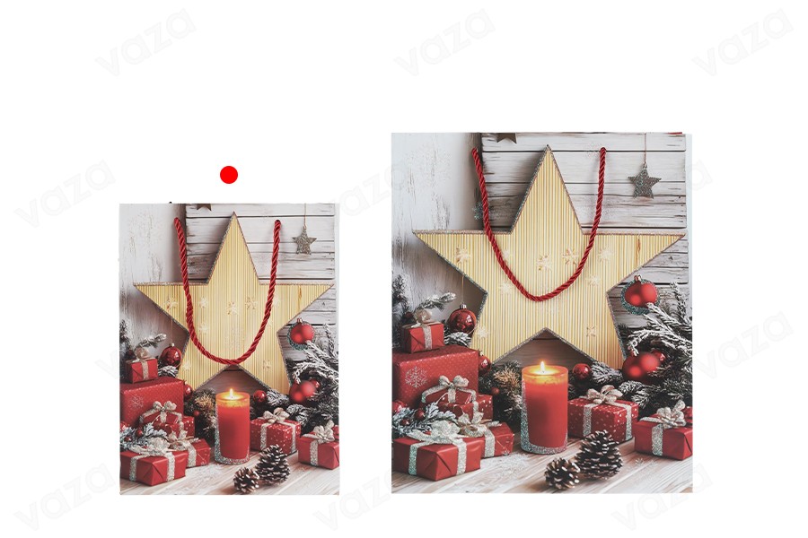 Sachets cadeaux en papier 180 x 85 x 240 mm (210 g) motif étoile de Noël avec anse en ficelle rouge - Lot de 12 Sachets cadeaux en papier 180 x 85 x 240 mm (210 g) motif étoile de Noël avec anse en ficelle rouge - Lot de 12-εικόνα_σύνθεση
