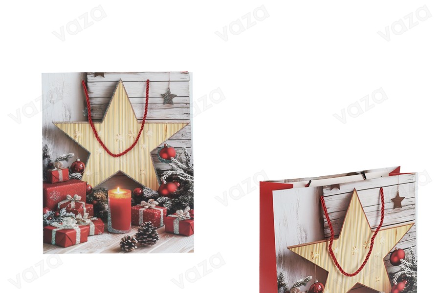 Geschenktüten aus Papier, 260 x 100 x 320 mm (210 g), mit Weihnachtsstern-Motiv und roter Kordel als Henkel – 12 Stück Geschenktüten aus Papier, 260 x 100 x 320 mm (210 g), mit Weihnachtsstern-Motiv und roter Kordel als Henkel – 12 Stück-produktbild