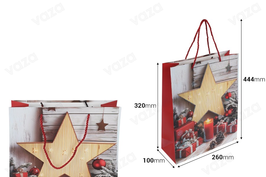Geschenktüten aus Papier, 260 x 100 x 320 mm (210 g), mit Weihnachtsstern-Motiv und roter Kordel als Henkel – 12 Stück Geschenktüten aus Papier, 260 x 100 x 320 mm (210 g), mit Weihnachtsstern-Motiv und roter Kordel als Henkel – 12 Stück-bildabmessungen