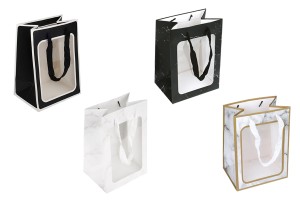 Geschenktüten aus Papier, 180 x 130 x 250 mm, mit Sichtfenster und Tragegriff – 12 Stück-produktbild