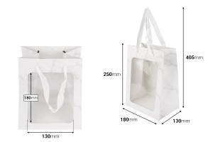 Geschenktüten aus Papier, 180 x 130 x 250 mm, mit Sichtfenster und Tragegriff – 12 Stück-bildabmessungen