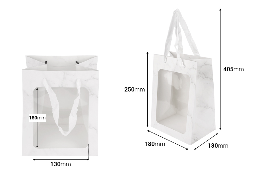 Χάρτινη τσάντα δώρου 180x130x250 mm με παράθυρο και κορδέλα για χερούλι - 12 τμχ-εικόνα_διαστάσεις