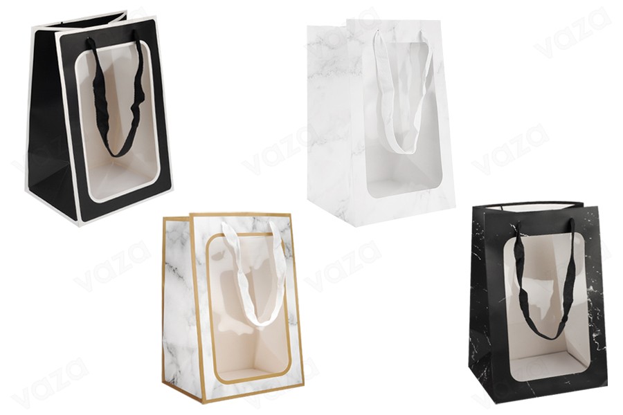 Sac cadeau en papier 200 x 160 x 300 mm avec fenêtre et ruban servant de poignée - 12 pièces Sac cadeau en papier 200 x 160 x 300 mm avec fenêtre et ruban servant de poignée - 12 pièces-photo_produit