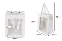 Χάρτινη τσάντα δώρου 200x160x300 mm με παράθυρο και κορδέλα για χερούλι - 12 τμχ-εικόνα_διαστάσεις