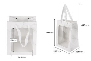Geschenktüten aus Papier, 200 x 160 x 300 mm, mit Sichtfenster und Trageband – 12 Stück-bildabmessungen