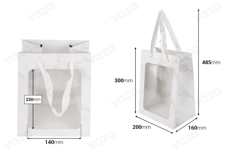 Χάρτινη τσάντα δώρου 200x160x300 mm με παράθυρο και κορδέλα για χερούλι - 12 τμχ Χάρτινη τσάντα δώρου 200x160x300 mm με παράθυρο και κορδέλα για χερούλι - 12 τμχ-εικόνα_διαστάσεις