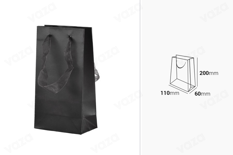 Sac cadeau en papier laminé 110 x 60 x 200 mm avec anse en organza de 2 cm, disponible en plusieurs couleurs-εικόνα_διαστάσεις