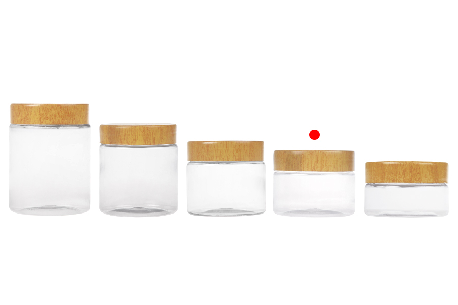 Βάζο PET 100 ml διάφανο με καπάκι σε σχέδιο ξύλου και πλαστικό παρέμβυσμα - 12 τμχ