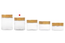 Βάζο PET 200 ml διάφανο με καπάκι σε σχέδιο ξύλου και πλαστικό παρέμβυσμα - 12 τμχ