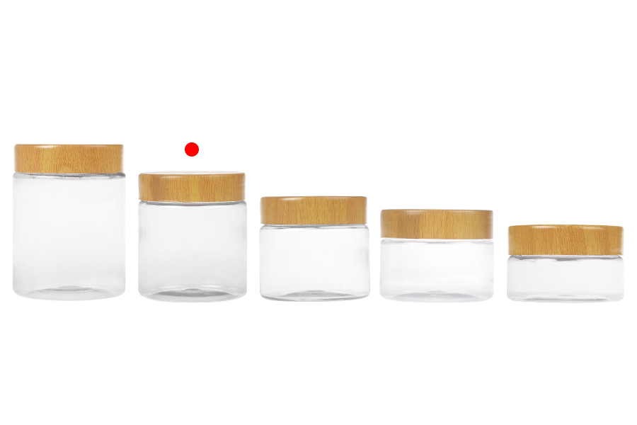 Βάζο PET 200 ml διάφανο με καπάκι σε σχέδιο ξύλου και πλαστικό παρέμβυσμα - 12 τμχ