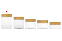 Βάζο PET 250 ml διάφανο με καπάκι σε σχέδιο ξύλου και πλαστικό παρέμβυσμα - 12 τμχ