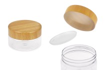 Βάζο PET 50 ml διάφανο με καπάκι σε σχέδιο ξύλου και πλαστικό παρέμβυσμα - 12 τμχ