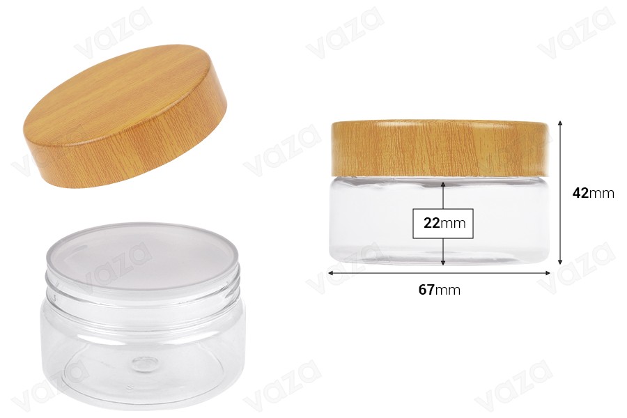 Βάζο PET 50 ml διάφανο με καπάκι σε σχέδιο ξύλου και πλαστικό παρέμβυσμα - 12 τμχ Βάζο PET 50 ml διάφανο με καπάκι σε σχέδιο ξύλου και πλαστικό παρέμβυσμα - 12 τμχ-εικόνα_διαστάσεις