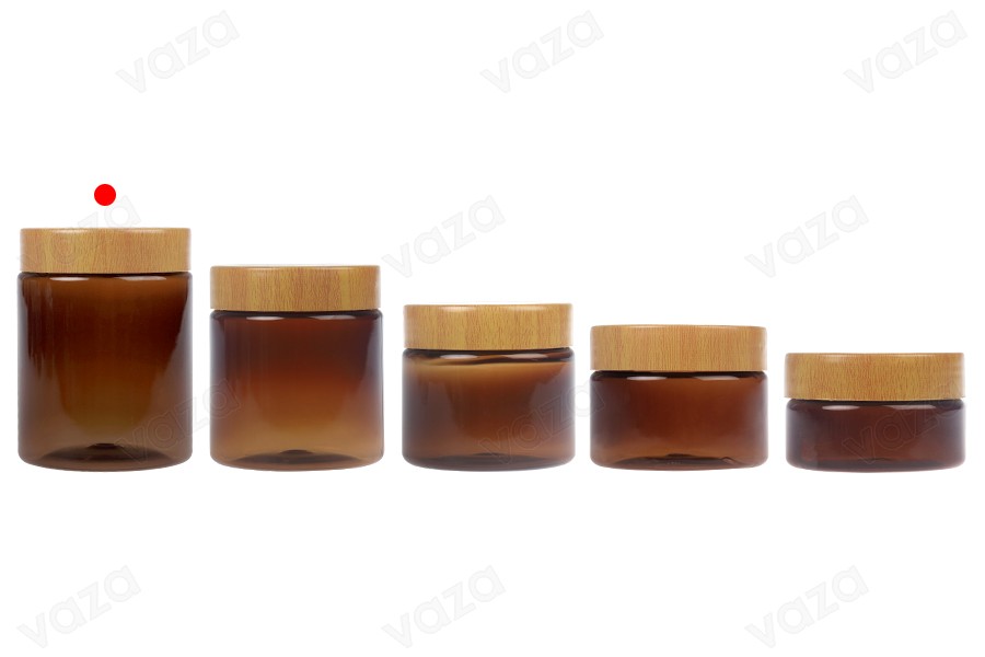 Pot PET 250 ml ambré avec bouchon motif bois et joint plastique - 12 pièces-εικόνα_σύνθεση