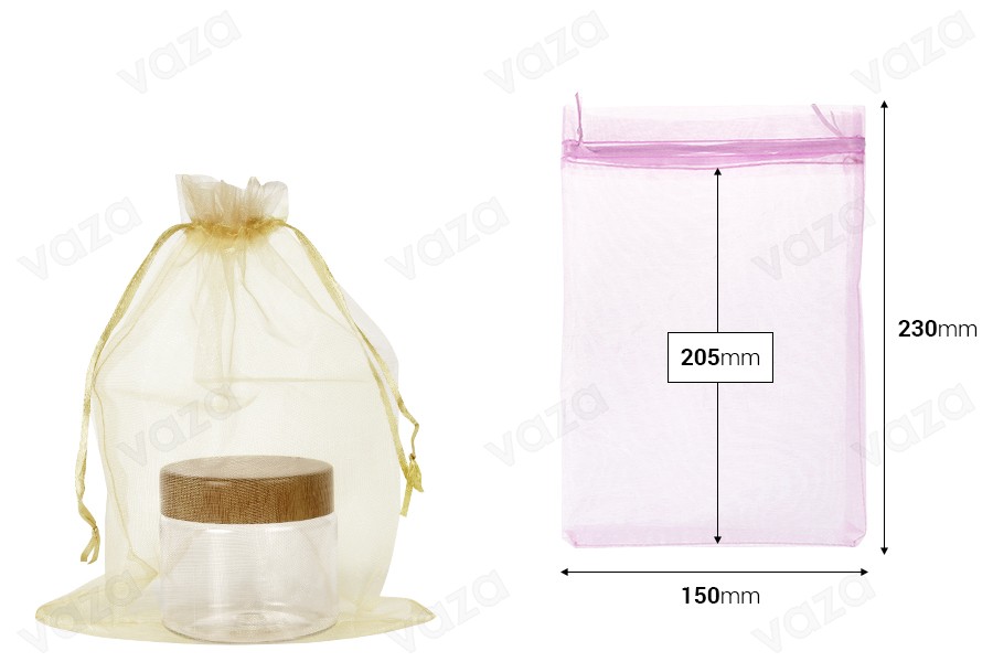 Πουγκί από οργάντζα 150x230 mm σε ποικιλία χρωμάτων - 100 τμχ-εικόνα_διαστάσεις